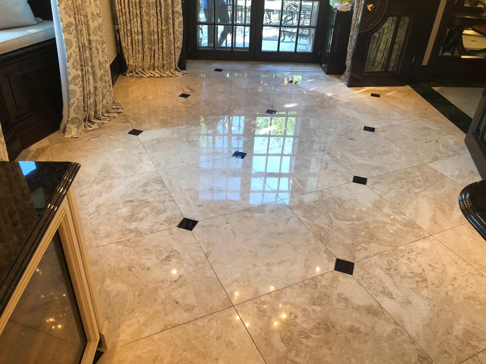 A marble floor resurfaced and polished — Polished finish after resurfacing