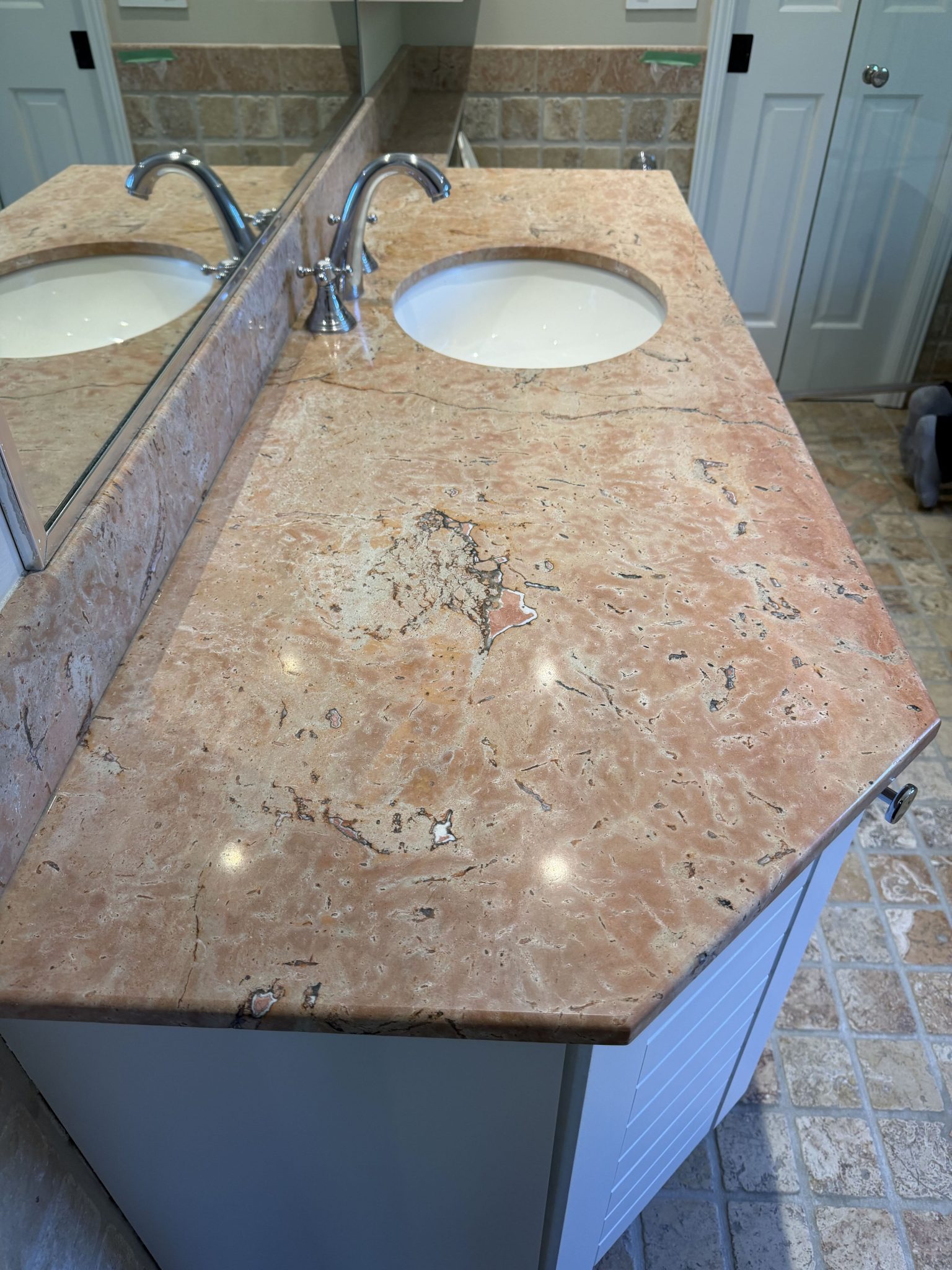 A marble vanity restored on Nuns’ Island — Restored semi-gloss finish